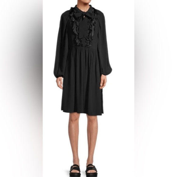 Ungaro Ari Ruffled Tie Neck Knee Length Party Cocktail Dress Black Size Medium M - Picture 1 of 16